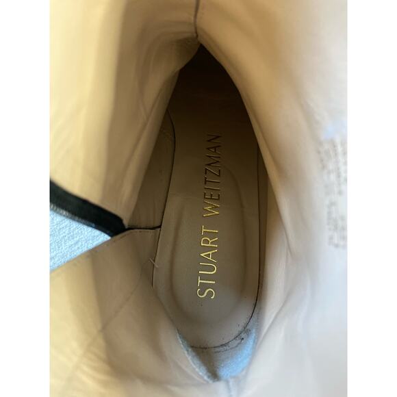 Stuart Weitzman Gold Chain Lift Leather Boot Black Lug Sole Moto Combat - Picture 7 of 8